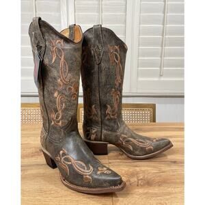 Tanner Mark Women's Crackelado Honey Mark Western Boots Brown Leather Size 8 NIB